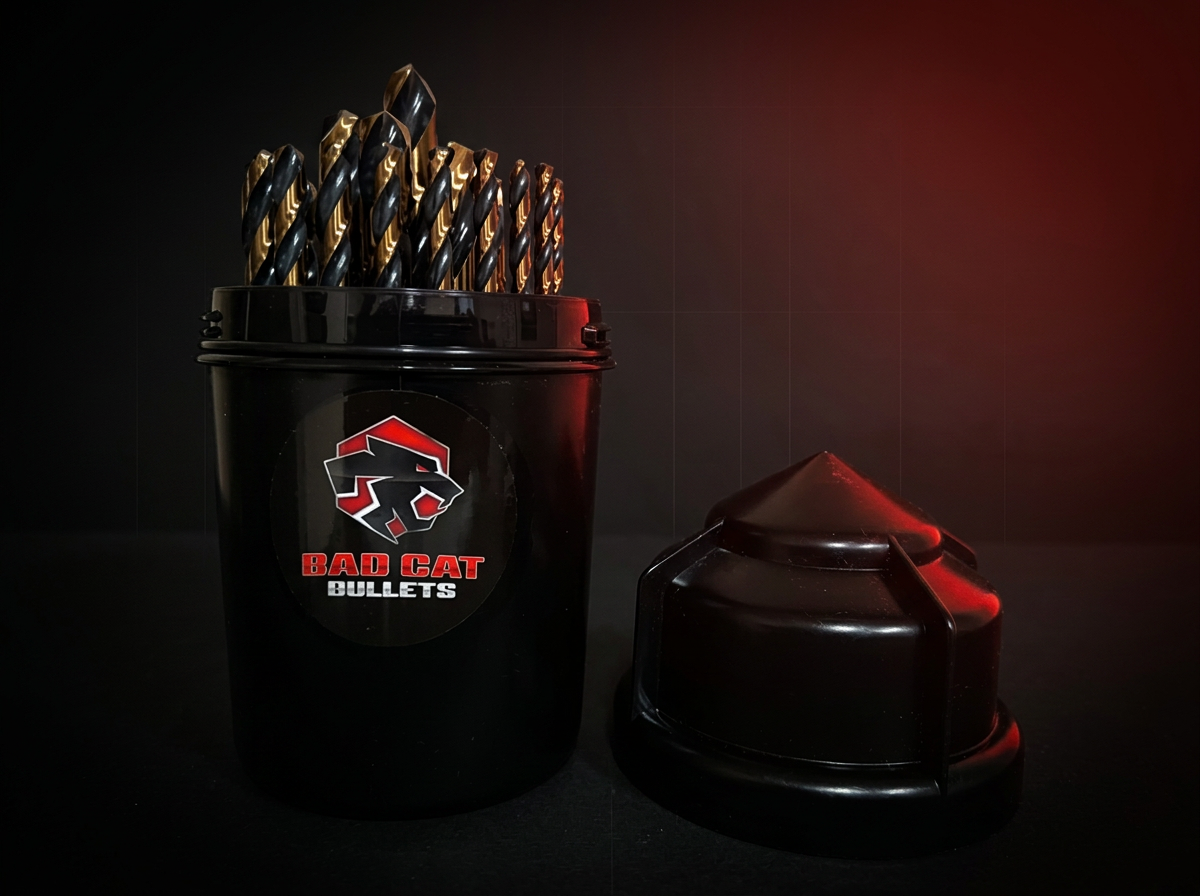 Bad Cat Bullet Drill Bit 29-piece set in its steel index case