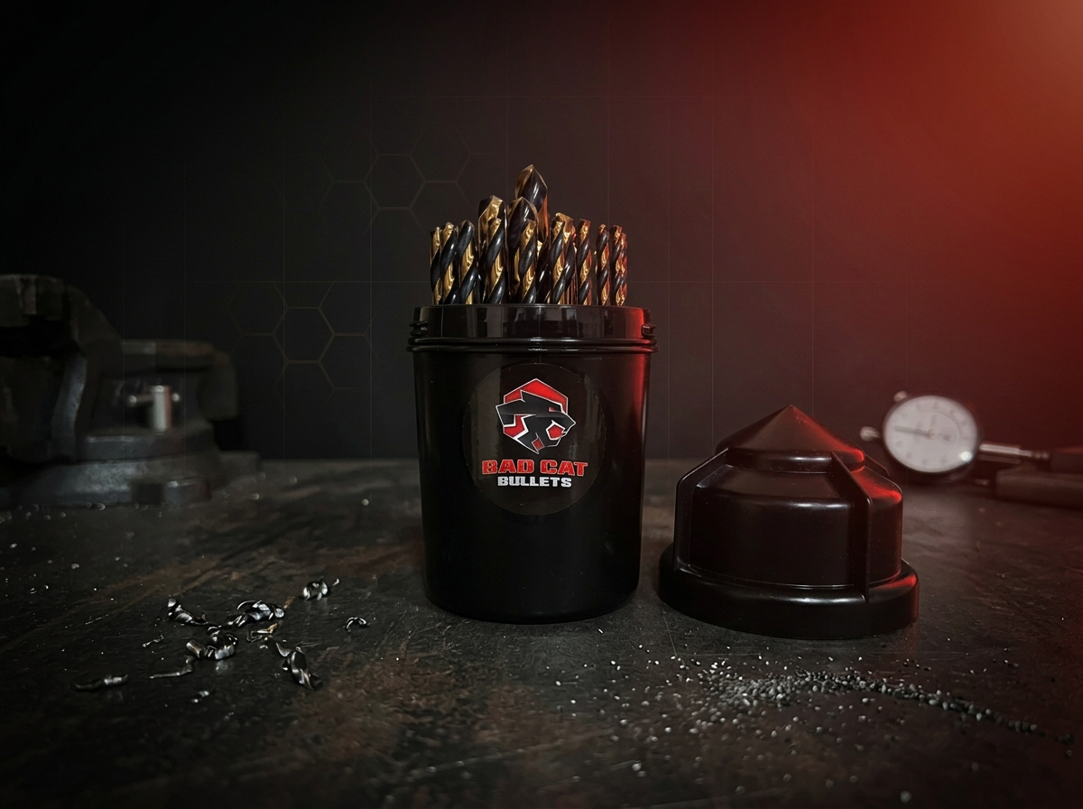 Bad Cat Bullet Drill Bits laid out in the case